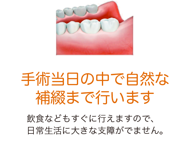 手術当日の中で自然な補綴まで行います